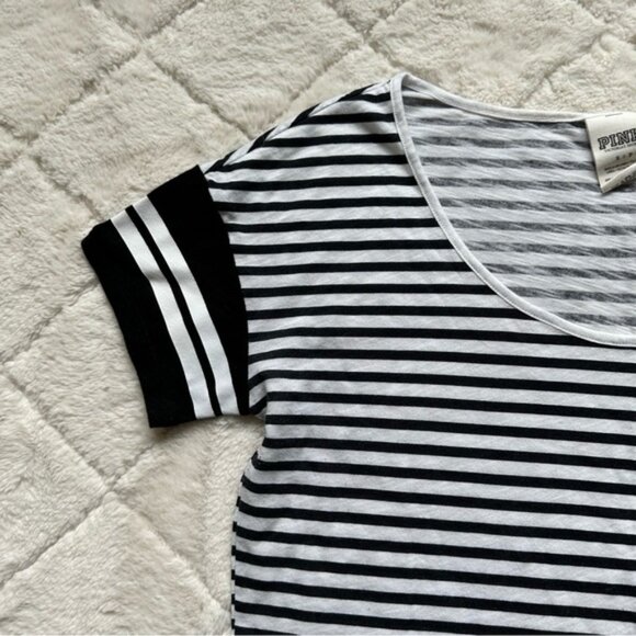 Victoria's Secret PINK | Striped Oversized Pocket Tee Shirt | Size Small - Picture 2 of 9